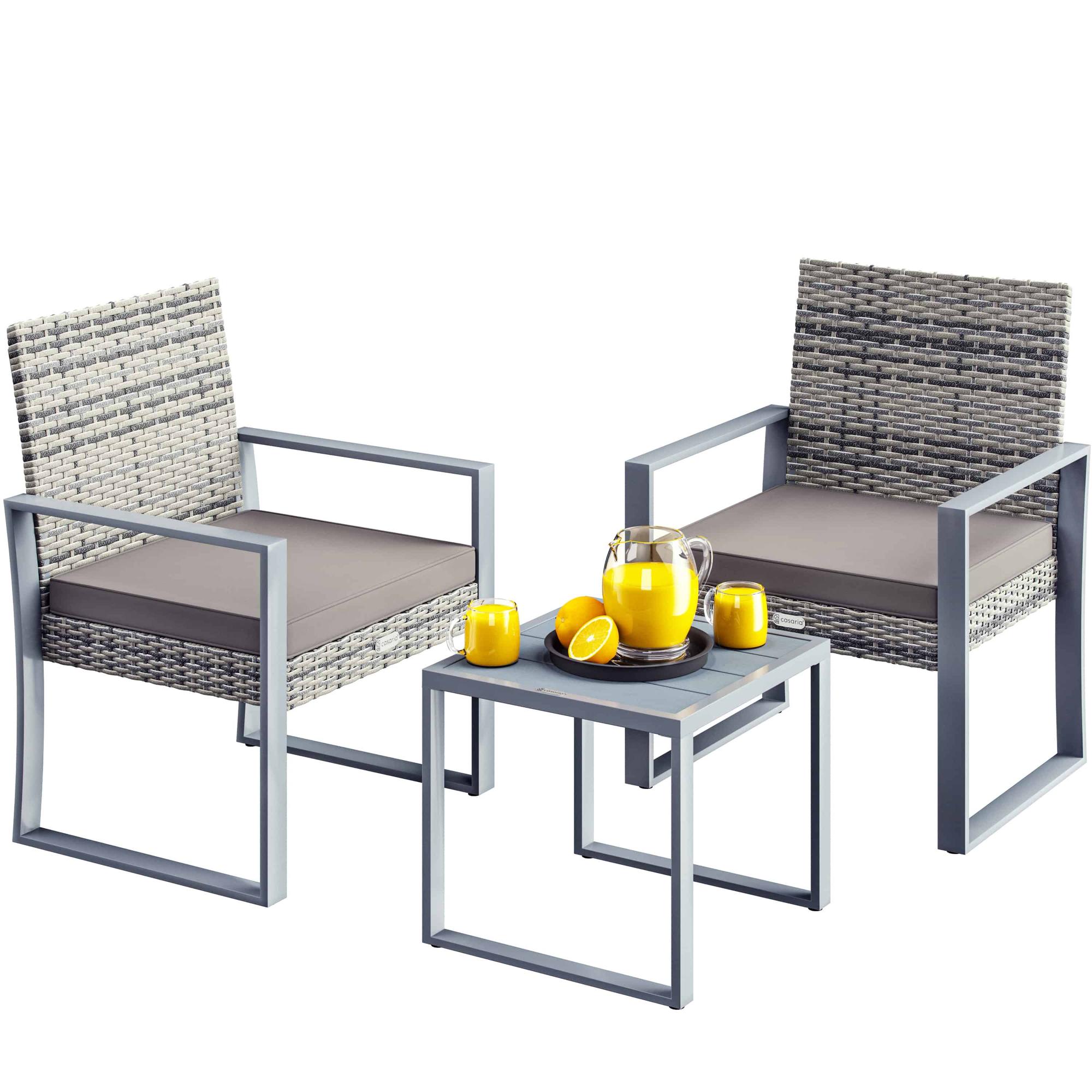 Balkongarnitur Aus Polyrattan, 3-teilig, Grau, Wetterfest