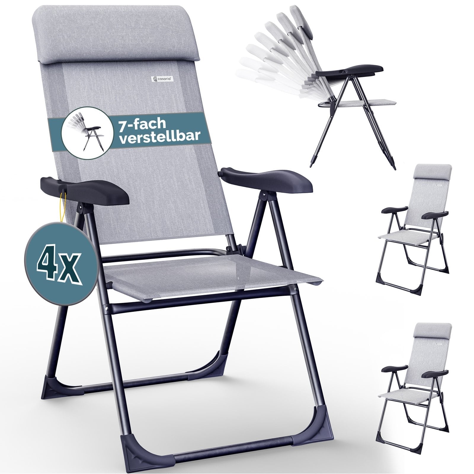 Klappbare Aluminium-gartenstühle, 4er-set - Grau, Verstellbar