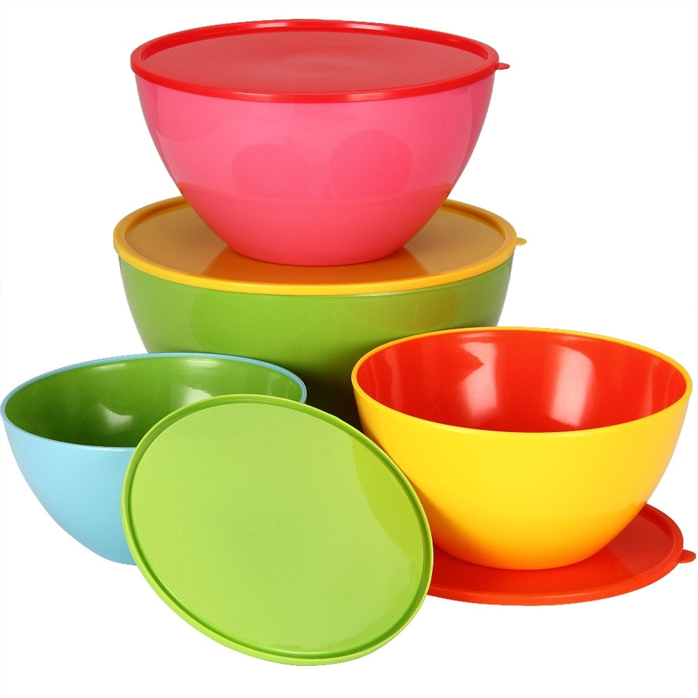 Salatschüssel-set Aus Kunststoff Mit Deckeln, 4 Größen, Stapelbar