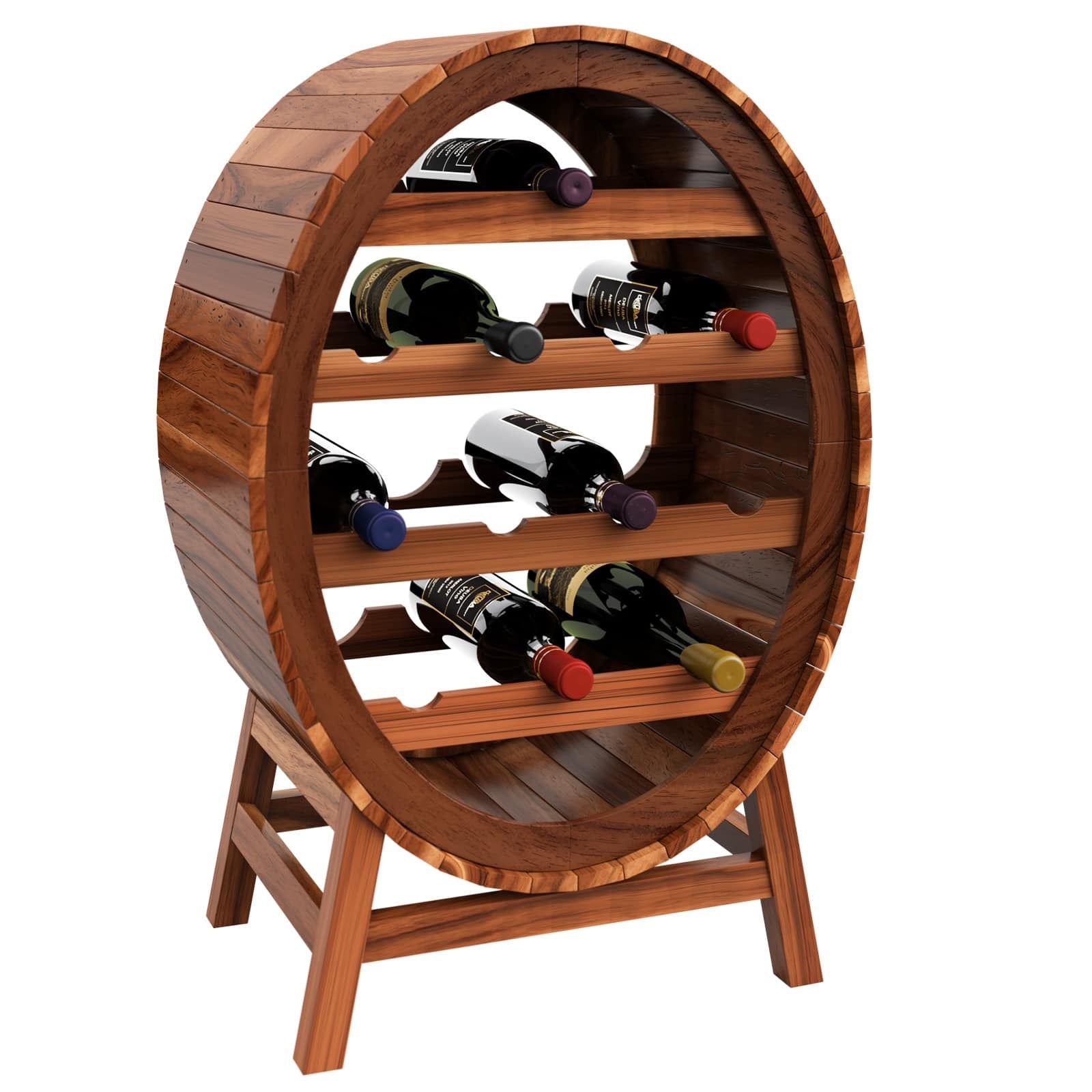 Weinregal Aus Akazienholz, Für 12 Flaschen, Im Fassdesign