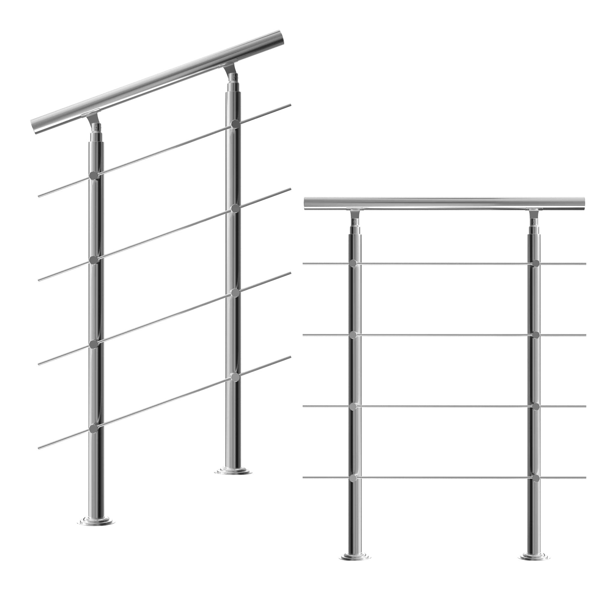 Edelstahlgeländer, Verstellbar 80 Cm, 4 Querstreben