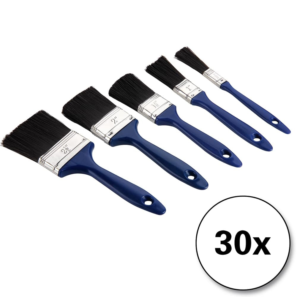 Pinselset, 30-teilig, 5 Größen, Blaue Griffe
