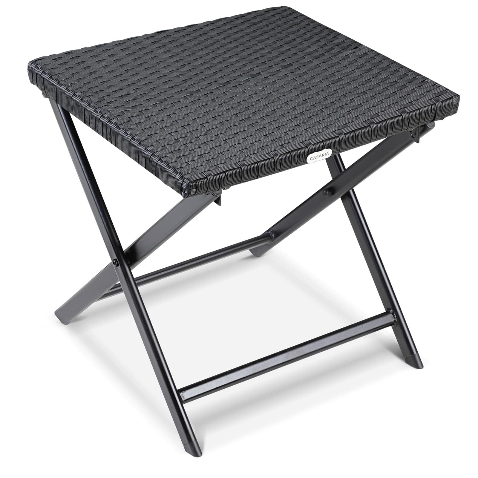 3-in-1 Klapphocker Aus Rattan, Beistelltisch Und Fußstütze, Schwarz