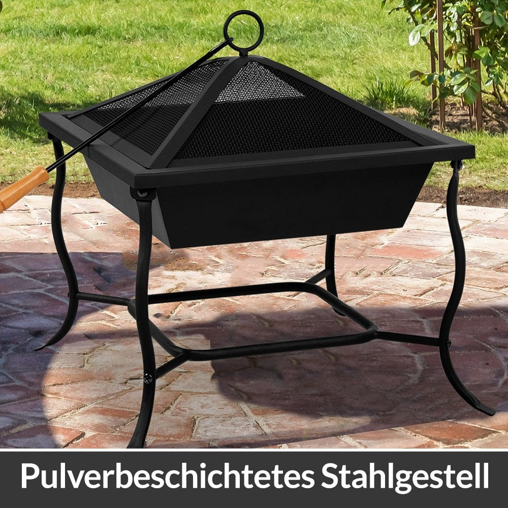 Feuerstelle Aus Stahl Mit Schutzgitter, 45 X 45 Cm
