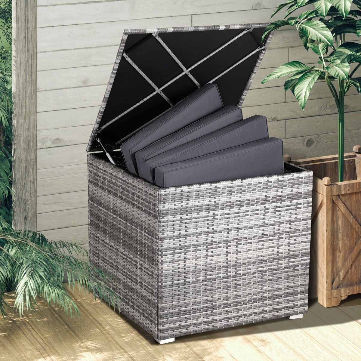 Aufbewahrungsbox Aus Rattan Für Den Außenbereich, Grau, 75 X 75 X 70 Cm, Wetterfest