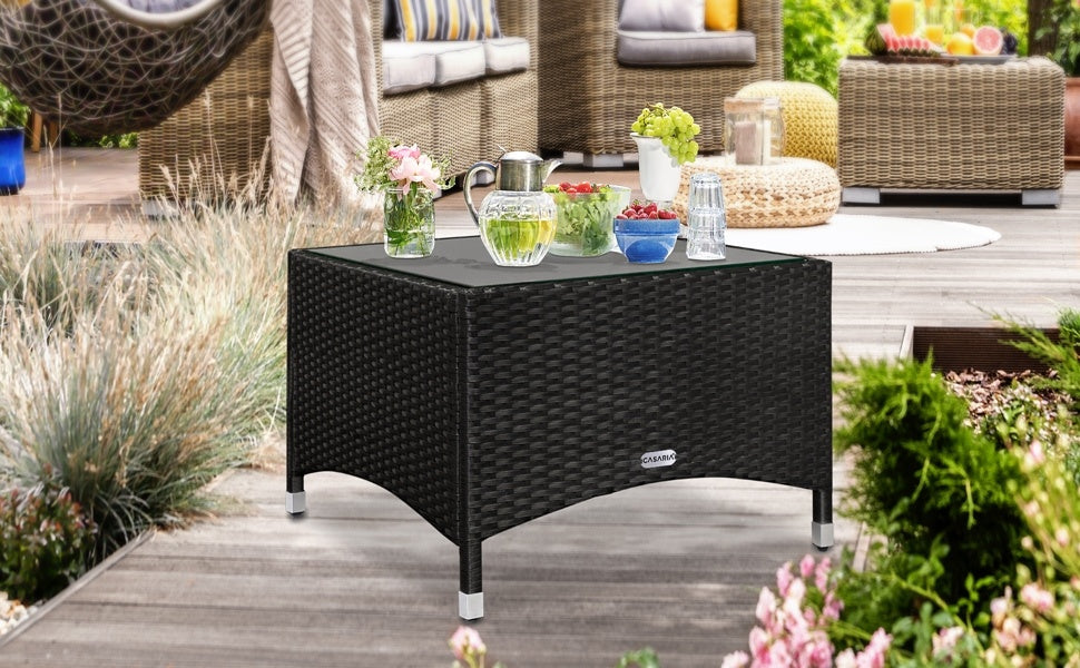 Beistelltisch Aus Rattan, 58 X 58 Cm, Mit Glasplatte, Uv-beständig, Leicht Zu Reinigen