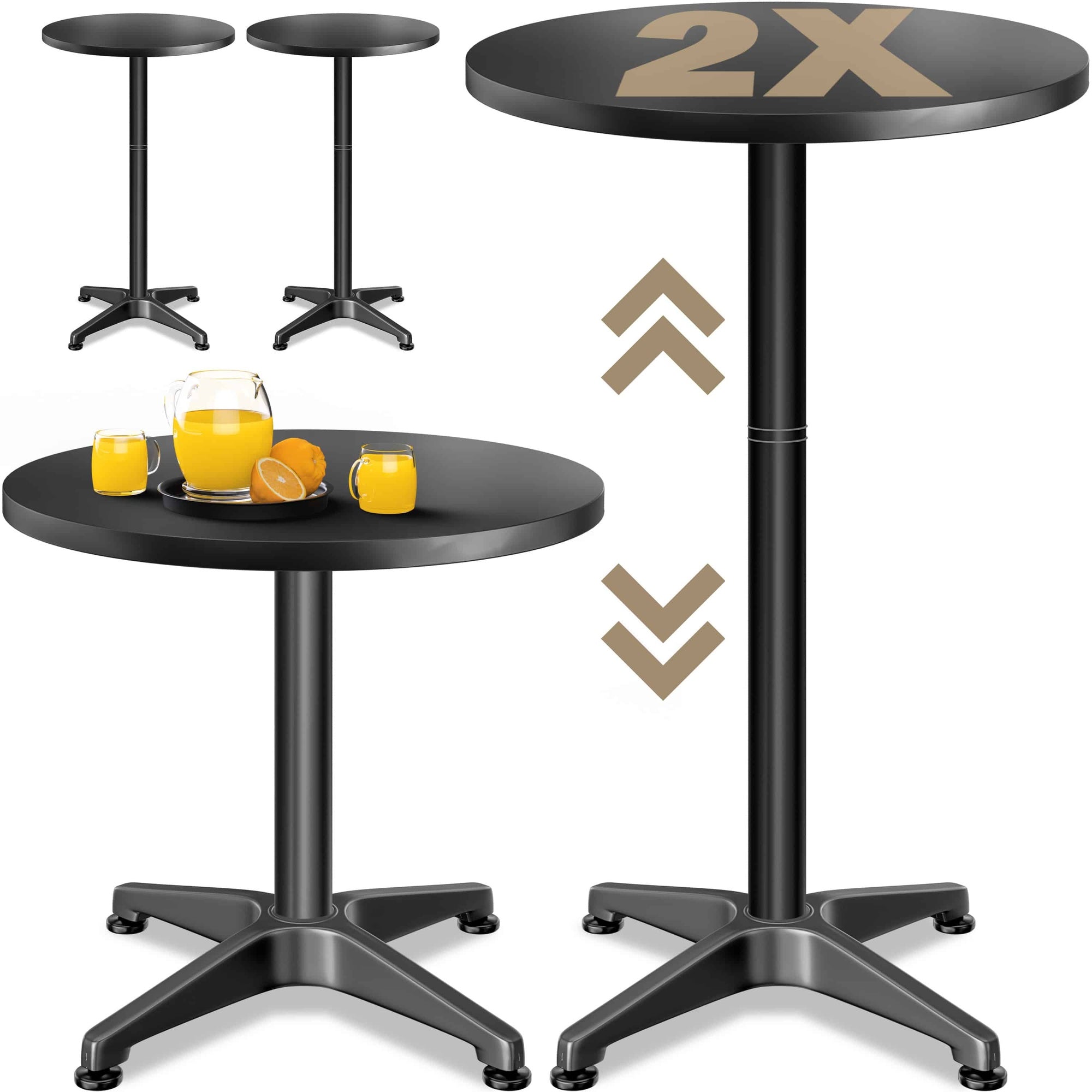 Höhenverstellbares Bartisch-set (2 Stück), 60 Cm Tischplatte, Schwarzes Aluminium
