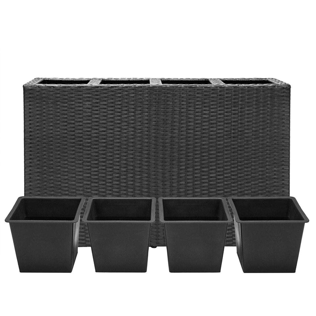 Pflanztopf Aus Polyrattan, Schwarz, 95 X 27 X 60 Cm, Für Den Innen- Und Außenbereich Geeignet