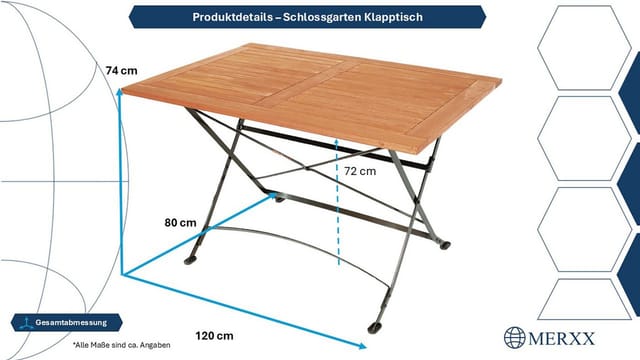 MERXX Gartentisch »Schlossgarten«, BxHxT: 120 x 74 x 80 cm, Tischplatte: Eukalyptusholz - beige