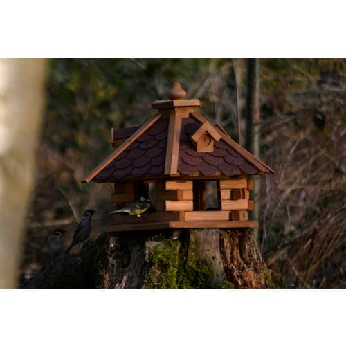 DOBAR Vogelfutterhaus, für Wildvögel, Kiefernholz/Bitumen, rot/braun/dunkelbraun