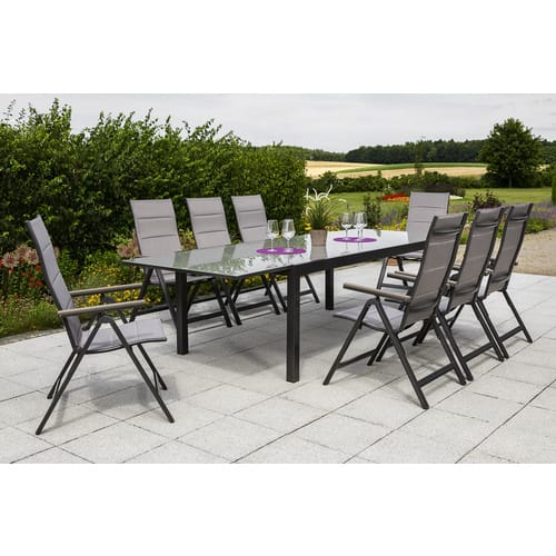 MERXX Gartenmöbelset »Trivero«, 8 Sitzplätze, Aluminium/Polywood/Textil/SicherheitsGlas - grau