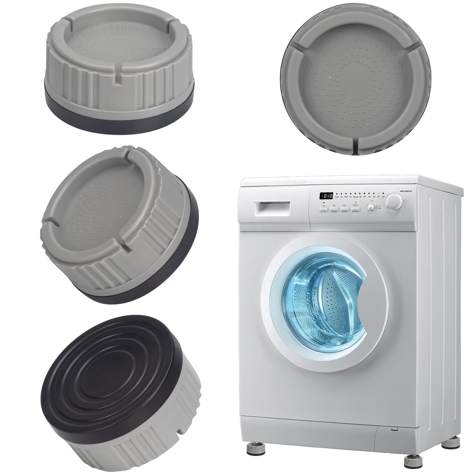 Waschmaschinen-pads, 8-teiliges Universal-mattenset, Stoßdämpfer, Waschmaschinen-unterlage, Rutschfest, Mit Wasserablauf, Rostfrei, Antivibrationsstütze Für Trockner Und Kühlschrank (grau)