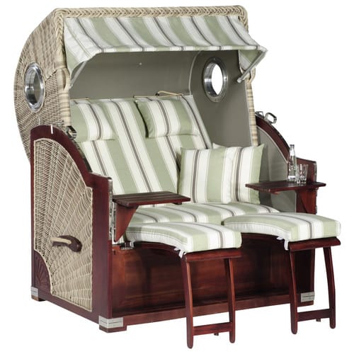 SUNNY SMART Strandkorb »Rustikal«, BxHxT: 140 x 160 x 95 cm, Dreiviertelllieger, weiß/mahagoni - weiss