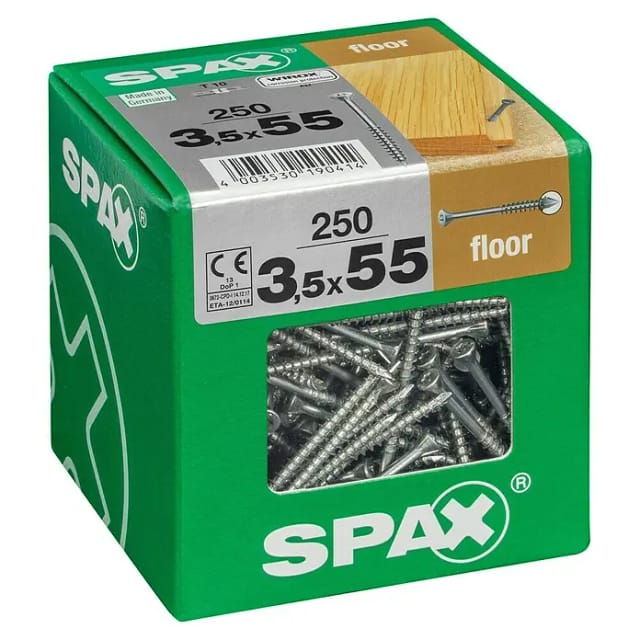 SPAX Massivholzfußbödenschraube, T-STAR plus, 250 Stk., 3,5 x 55 mm - silberfarben