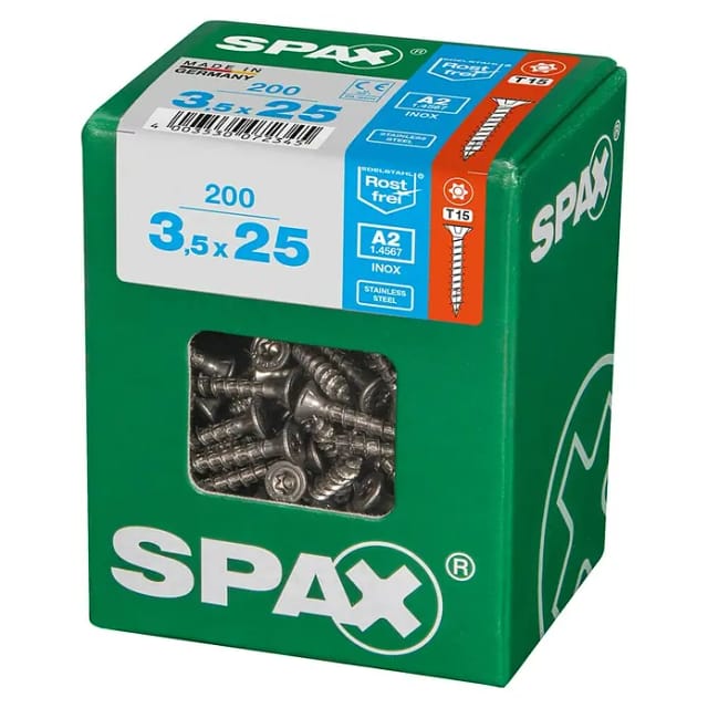 SPAX Edelstahlschraube, T-STAR plus, 200 Stk., 3,5 x 25 mm - silberfarben