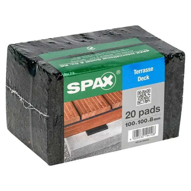 SPAX Abstandhalter für Dielen, LxBxH: 10 x 10 x 0,8 cm, Schwarz, Gummigranulat