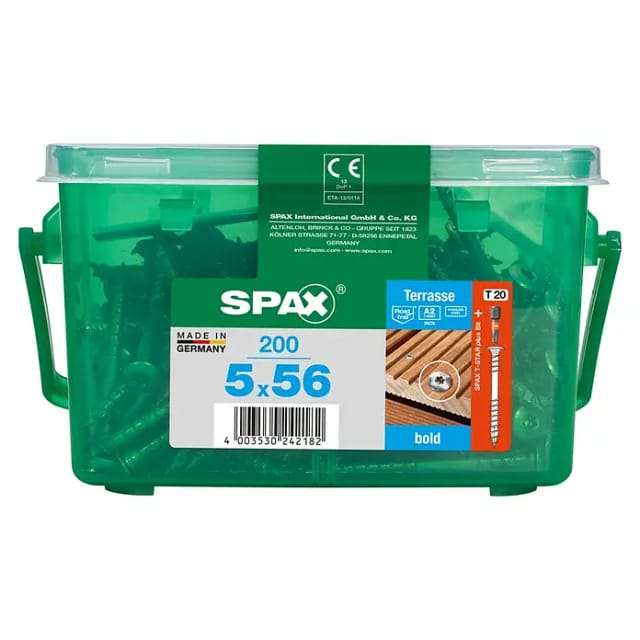 SPAX Terrassenschraube, 5 mm, Edelstahl rostfrei, 200 Stk., Terrasse BOLD 5x56 HKB S - silberfarben