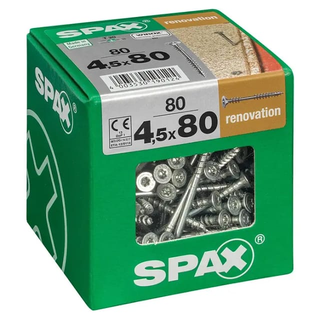SPAX Verlegeschraube, 4,5 mm, Stahl, 80 Stk., Renovation 4,5x80 XXL - silberfarben