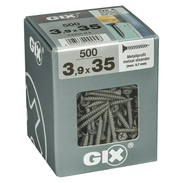 SPAX Feingewindeschraube, 3,9 mm, Stahl, 500 Stk., GIX A 3,9x35 XL - silberfarben