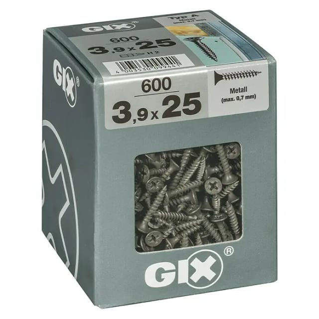 SPAX Feingewindeschraube, 3,9 mm, Stahl, 600 Stk., GIX A 3,9x25 XL - silberfarben