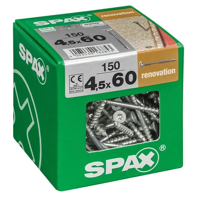 SPAX Verlegeschraube, 4,5 mm, Stahl, 150 Stk., Renovation 4,5x60 XXL - silberfarben