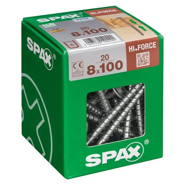 SPAX Holzbauschraube, 8 mm, Stahl, 20 Stk., HI.FORCE 8x100 XL - silberfarben