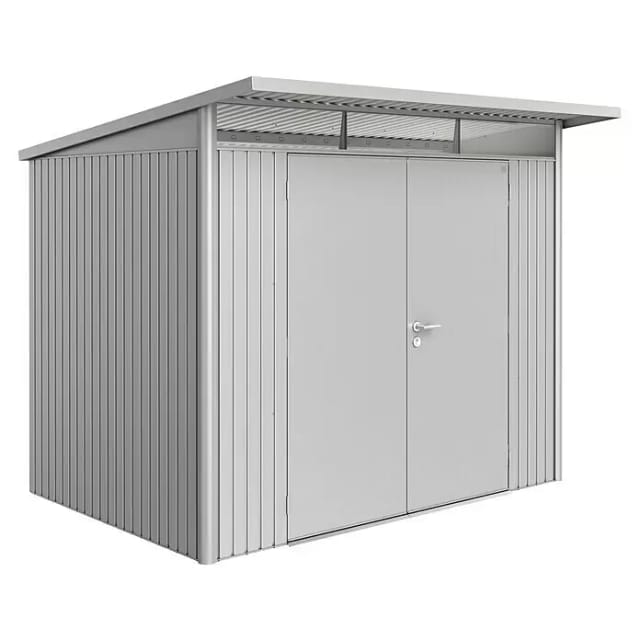 BIOHORT Gerätehaus »AvantGarde®«, Stahl, BxHxT: 257 x 218 x 177 cm (Außenmaße inkl. Dachüberstand) - silberfarben