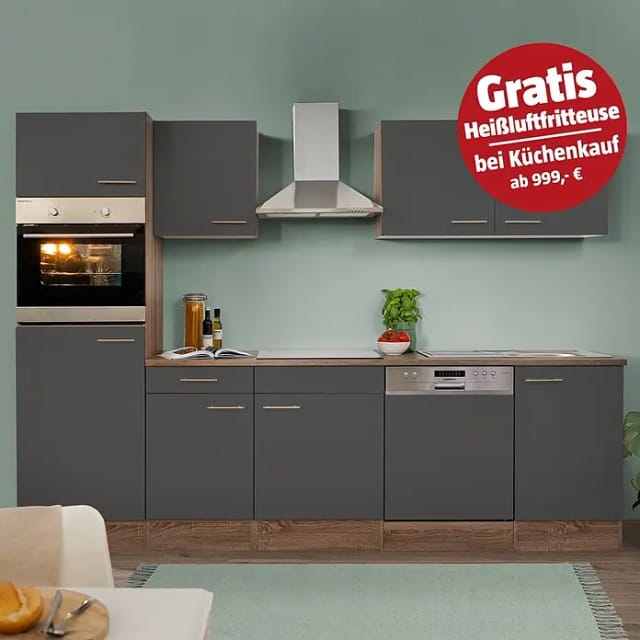 RESPEKTA Küchenblock »Oliver«, mit E-Geräten, Gesamtbreite: 280 cm - grau