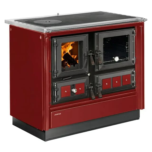 JUSTUS Festbrennstoffherd »Rustico-90 2.0«, bordeauxrot, Emaille, 7 kW