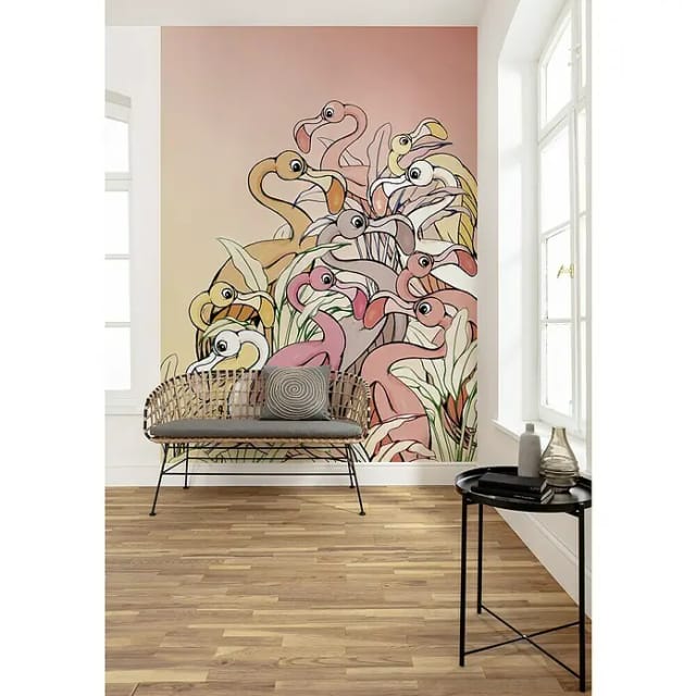 KOMAR Vliestapete »Flamingos and Lillys«, bunt, glatt