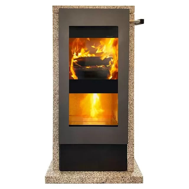 XEOOS® Kaminofen »x5 PATAGONIA«, gelb, Naturstein, 5 kW - grau