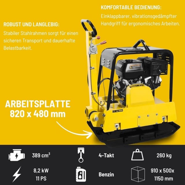 GÜDE Rüttelplatte, GRP 260, Benzin, 9,7 kW - gelb