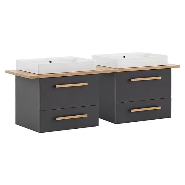 SCHILDMEYER Waschtisch »Duo«, BxH: 165,2 x 61,5 cm, Sanitärkeramik, 2 Becken - schwarz