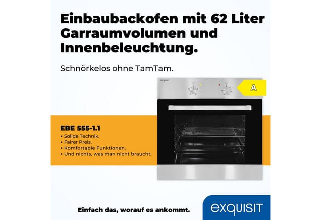Exquisit Einbau-Backofen »EBE 555-1.1«, 62 l, metall, silbergrau - silberfarben