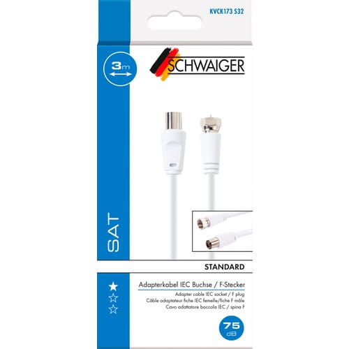 SCHWAIGER Anschlusskabel, 3 m, 75 Ohm, 75 db, Weiß - weiss