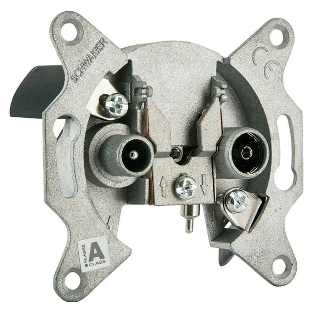 SCHWAIGER 2-Loch-Einzel-Antennendose IEC , Silber, Aluminium, Breitbandkabel- und SAT-Anlagen - silberfarben