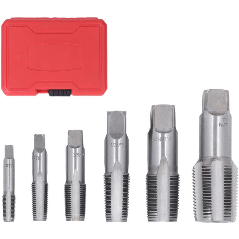6-teiliges Npt-gewindeschneidwerkzeug-set, Gewindebohrer-set Aus Kohlenstoffstahl Für Pvc-rohre, Stahlbohrer Zur Reinigung Beschädigter Gewinde 1", 3/4", 1/2", 3/8