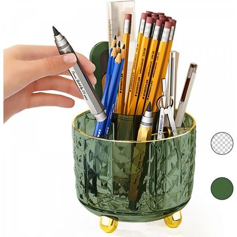 Dunkelgrüner Stiftehalter Für Den Schreibtisch, 12,2 X 12,2 X 10,8 Cm, Um 360° Drehbare Stiftebox, Hübsches Schreibtischaccessoire. (2 Stück)