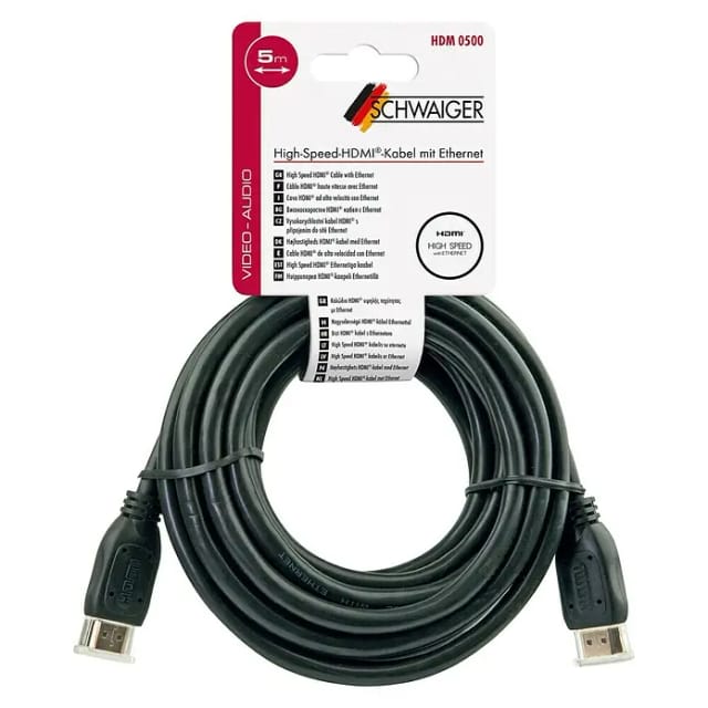 SCHWAIGER Anschlusskabel, HDMI Anschlusskabel 5 m digital schwarz