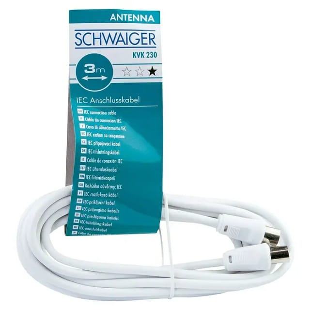 SCHWAIGER IEC-Anschlusskabel, 3 m, 75 Ohm, 75 db, Weiß - weiss