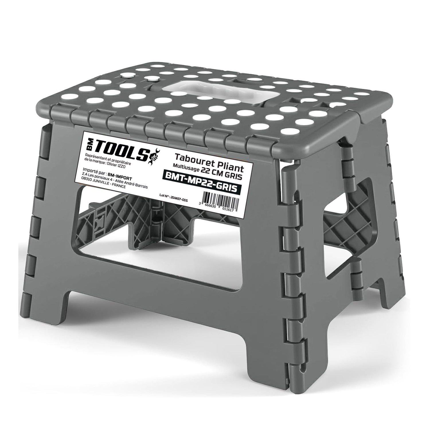 Tabouret Pliant Noir 22cm, Marchepied Pied Pliable Bm Tools Bmt-mp22-gris - 150kg Capacité, Léger Et Compact Pour Adulte/enfant