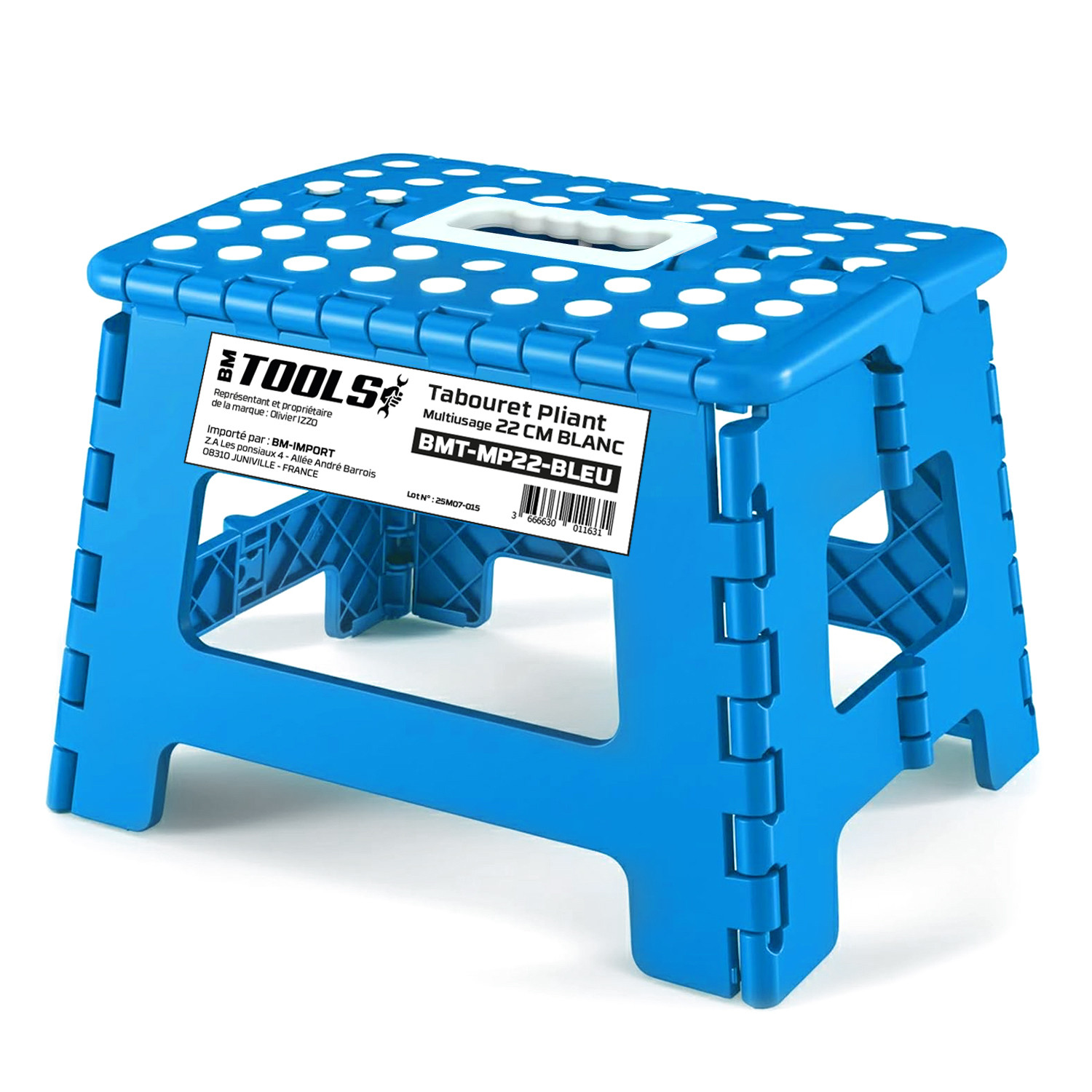 Tabouret Pliant Noir 22cm, Marchepied Pied Pliable Bm Tools Bmt-mp22-bleu - 150kg Capacité, Léger Et Compact Pour Adulte/enfant