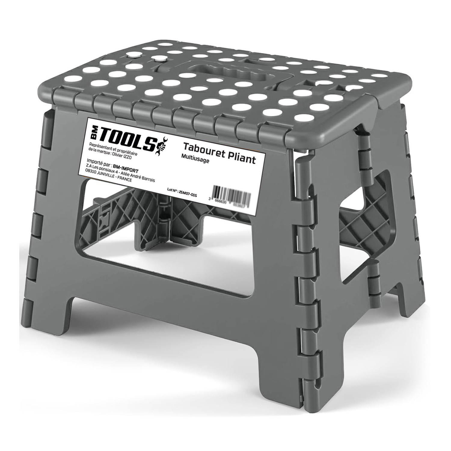 Tabouret Pliant Noir 27cm, Marchepied Pied Pliable Bm Tools Bmt-mp27-gris - 150kg Capacité, Léger Et Compact Pour Adulte/enfant