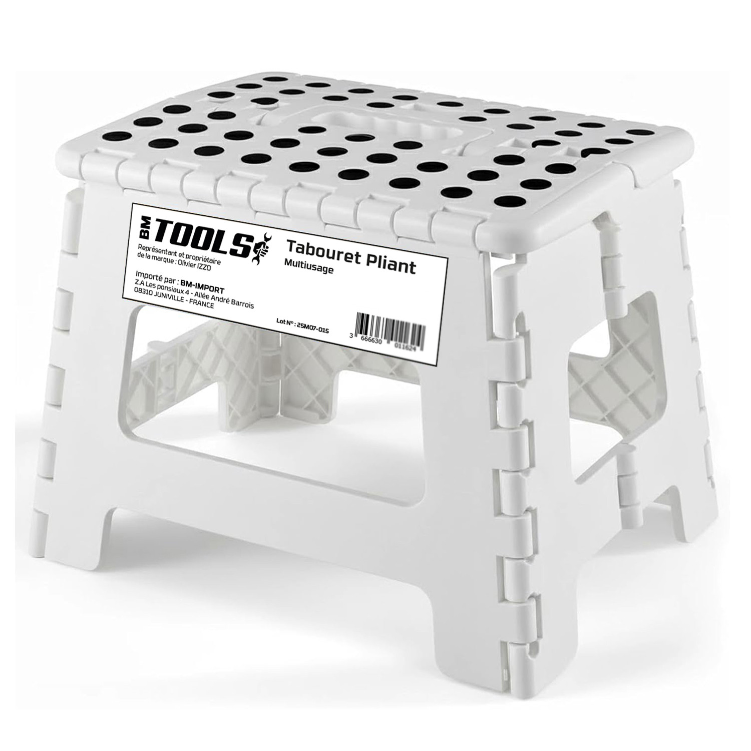 Tabouret Pliant Noir 27cm, Marchepied Pied Pliable Bm Tools Bmt-mp27-blanc - 150kg Capacité, Léger Et Compact Pour Adulte/enfant