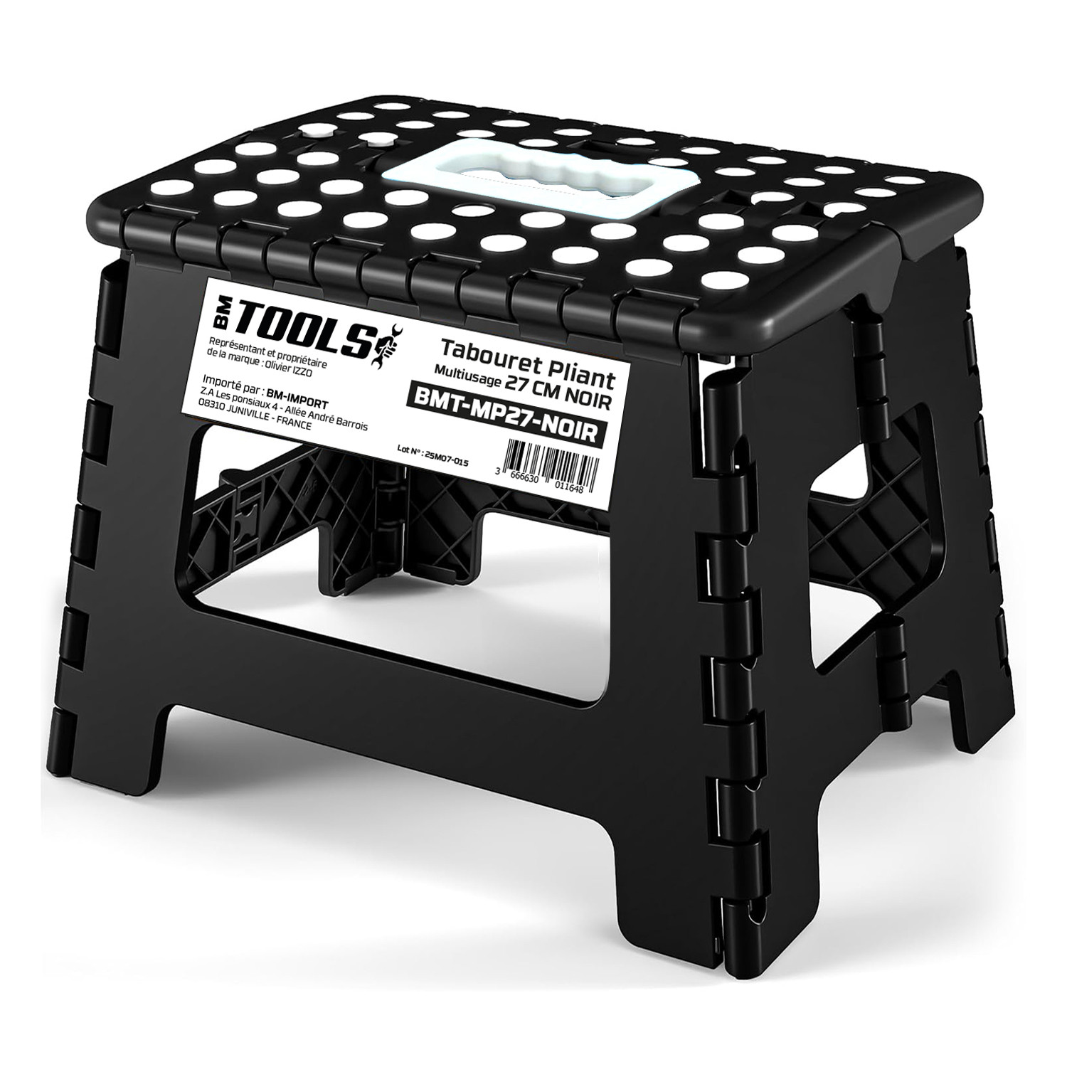 Tabouret Pliant Noir 27cm, Marchepied Pied Pliable Bm Tools Bmt-mp27-noir - 150kg Capacité, Léger Et Compact Pour Adulte/enfant