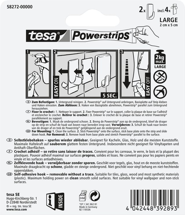 TESA Klebepad »Powerstrips«, Kunststoff, 2 Stück, Large - weiss