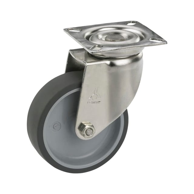 DÖRNER+HELMER Lenkrolle mit Platte, Thermoplastischer Kunststoff (TPE), silberfarben, mit Platte