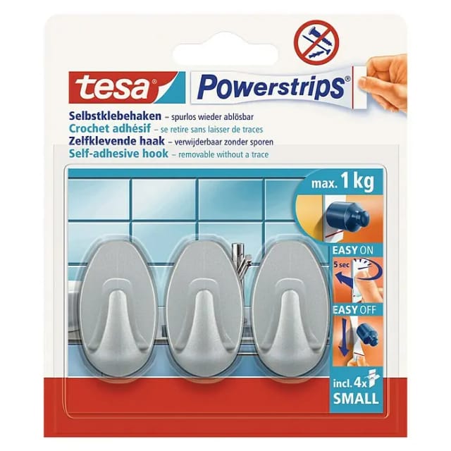 TESA Klebehaken »Powerstrips«, Chrom matt, 3 Stück, Small - silberfarben
