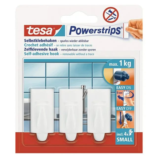 TESA Klebehaken »Powerstrips«, Weiß, spitz, 3 Stück, Small - silberfarben