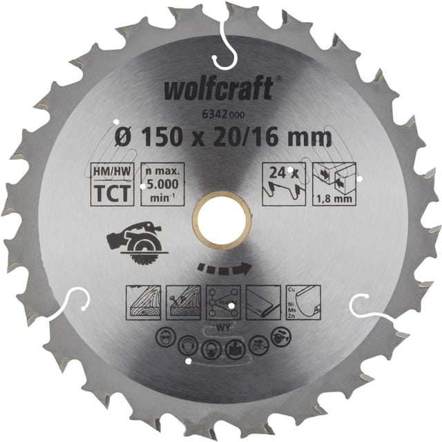 WOLFCRAFT Kreissägeblatt, Ø: 150 mm, 24 Zähne, Hartmetall